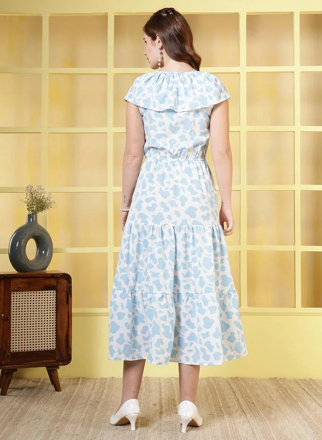 Rue Collection Women Blue Floral Print Crepe A-Line Midi Dress